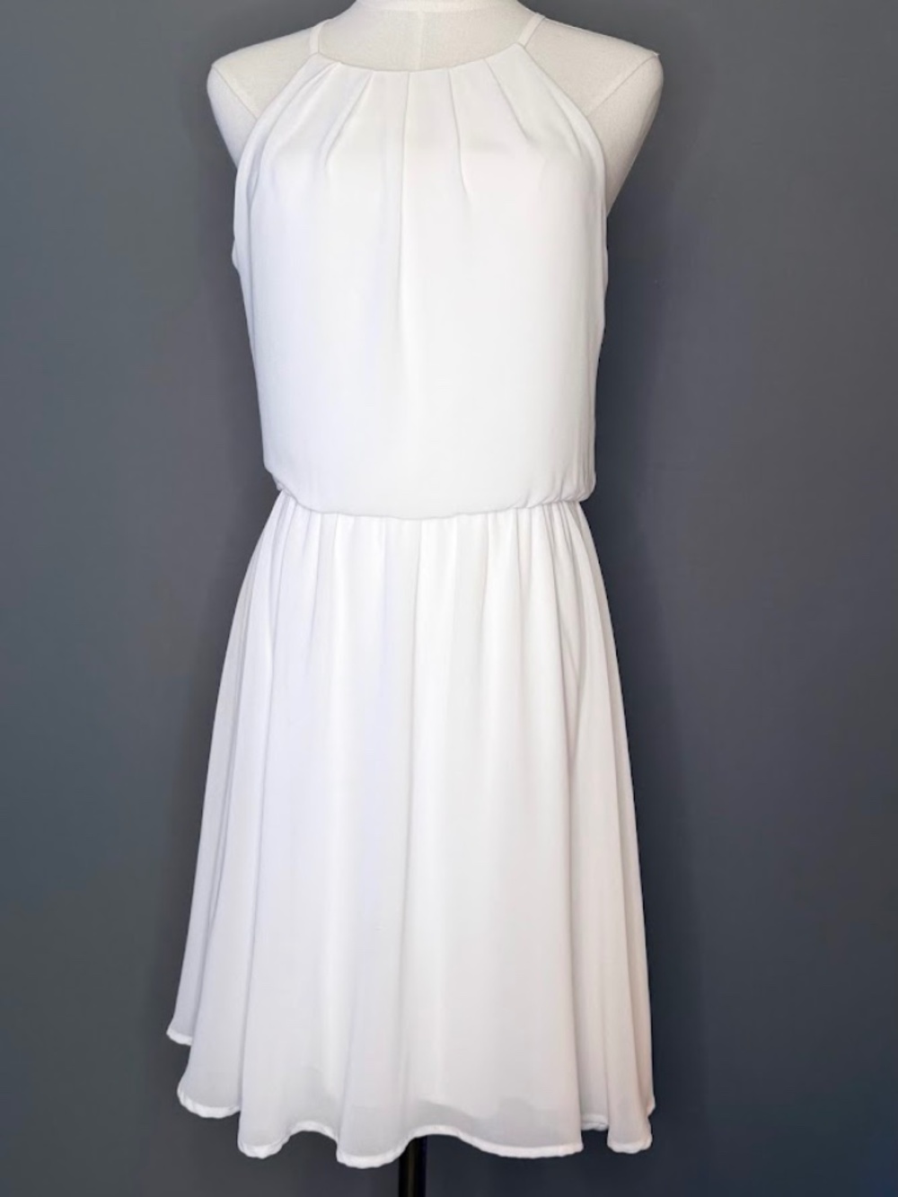 Lush White Sleeveless Chiffon Dress Size M Flowy Fit & Flare Bridal Shower